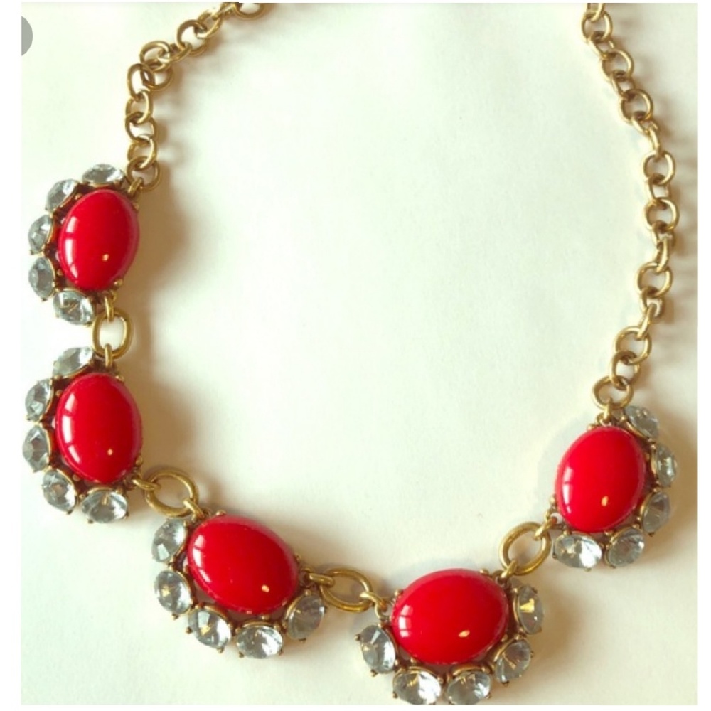 Stella & Dot Red and Gold Statement Necklace